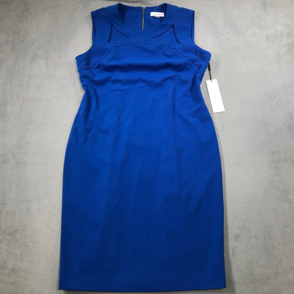 Calvin Klein Sheath Dress Womens 12 Blue New Sleeveless Cutout CD9C15JB